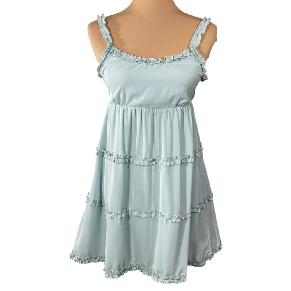 D'liteful Coquette Mini Dress Tiered Open Back S Small Green